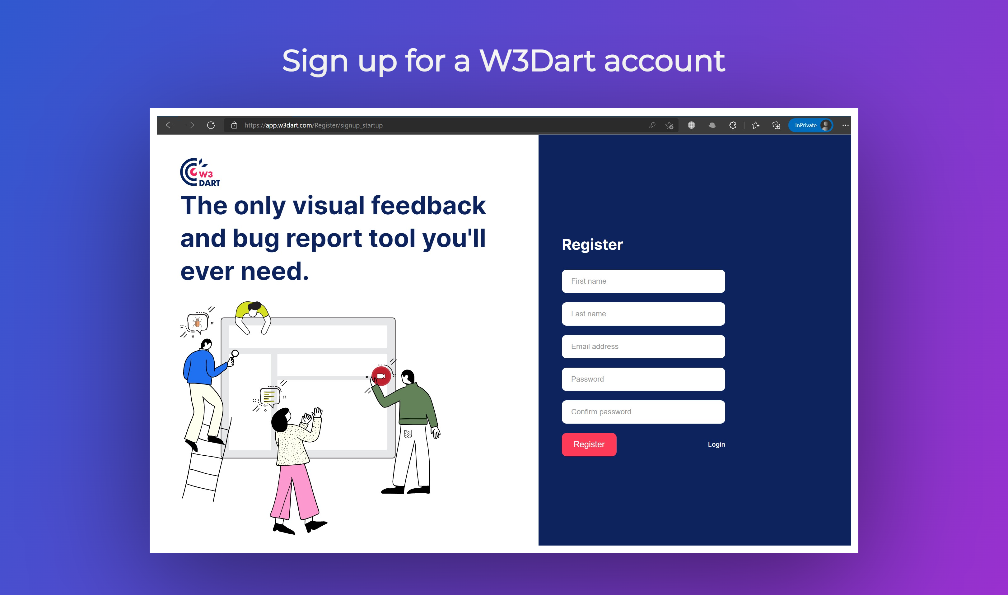 Sign up for a W3Dart account