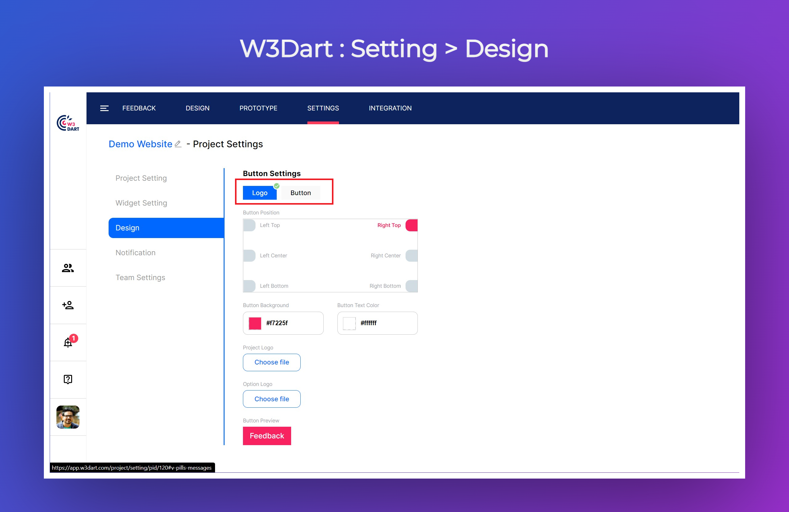 w3dart project setting design tab button style