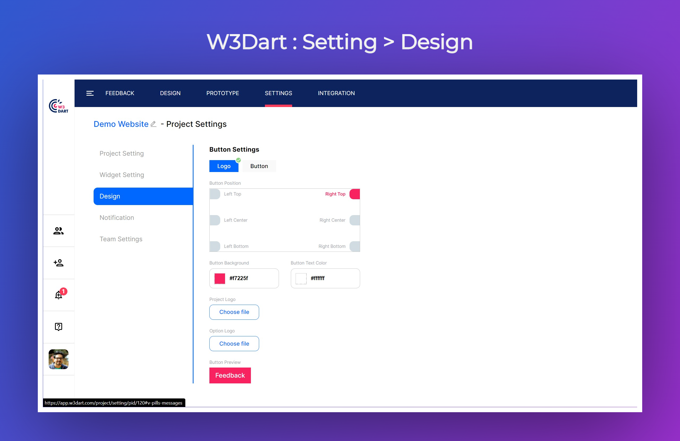 w3dart project setting design tab